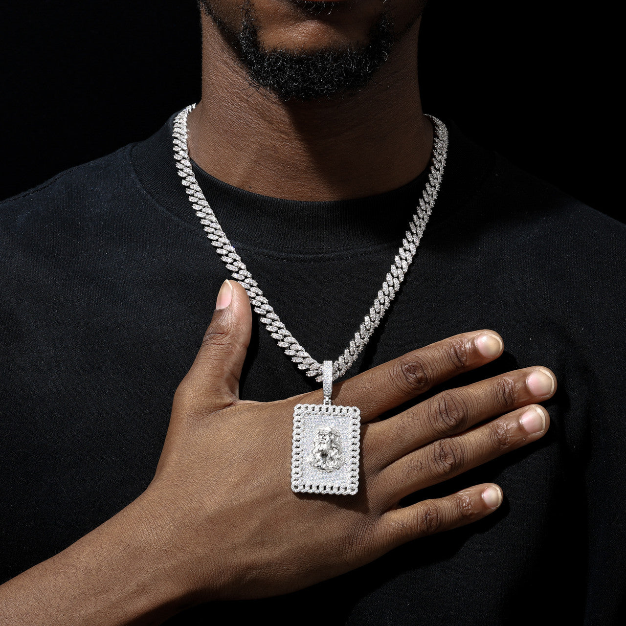 Jesus Tag | Solid 925 Silver Moissanite Diamond Jesus Head Hip Hop Pendant Chain
