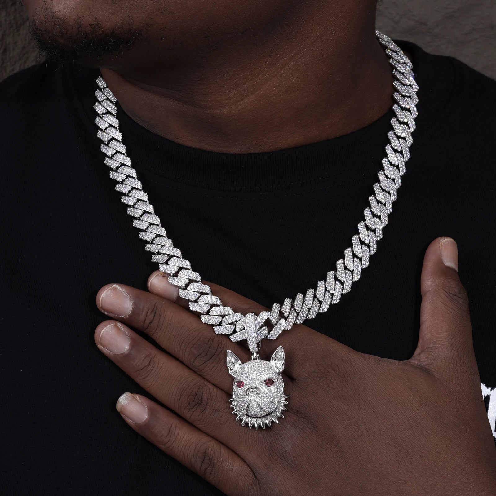 Frenchie | Moissanite Diamond 925 Sterling Silver Spiked Collar French Bull Dog Hip Hop Pendant