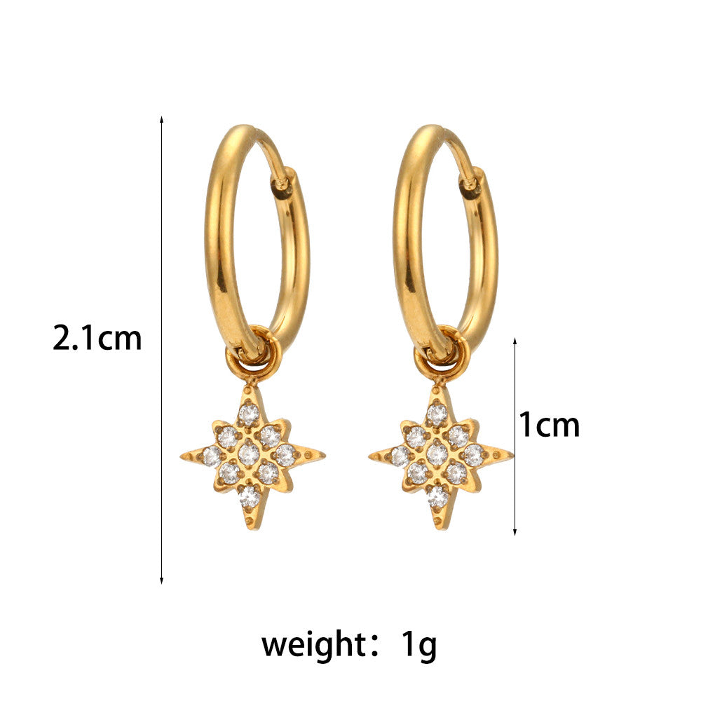 18k Gold Stainless Steel Waterproof Bling CZ Charm Cross Heart Butterfly Star Earrings