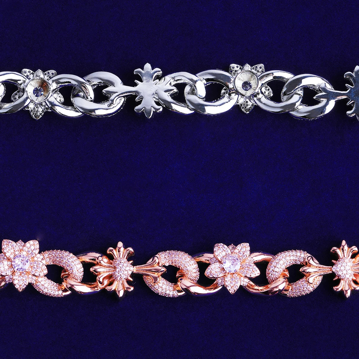 Fleur De Lis Cross | VVS Diamond CZ Flower Cross Hip Hop Cuban Link Chain