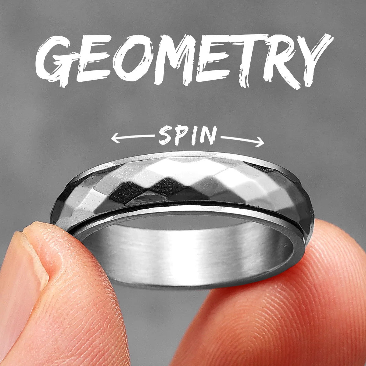 Geometric | Black Silver Solid Stainless Steel Rotating Classic Streetwear Rings