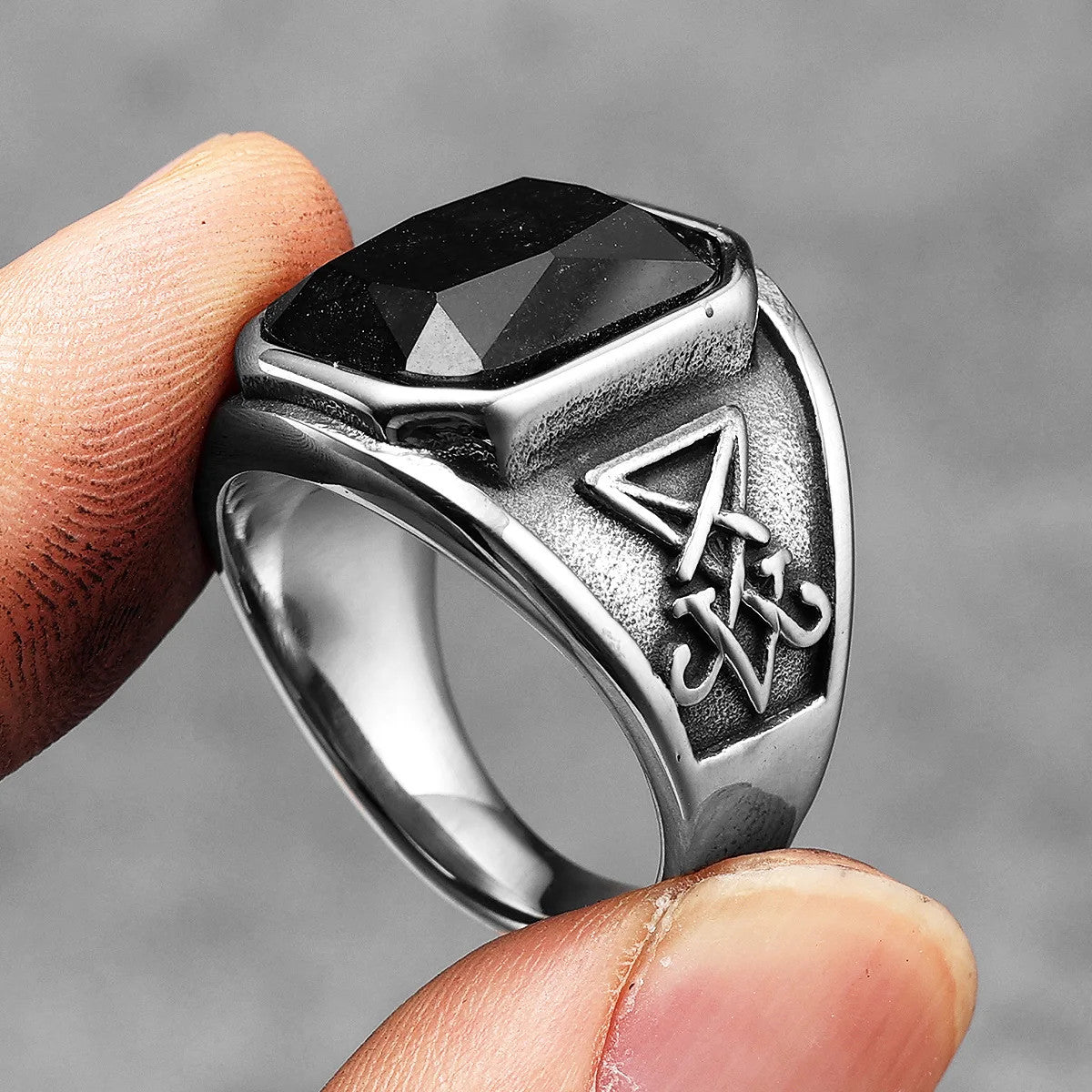 Lucifer Satan | 316L Solid Stainless Steel Black Gem Stone Designer Rings