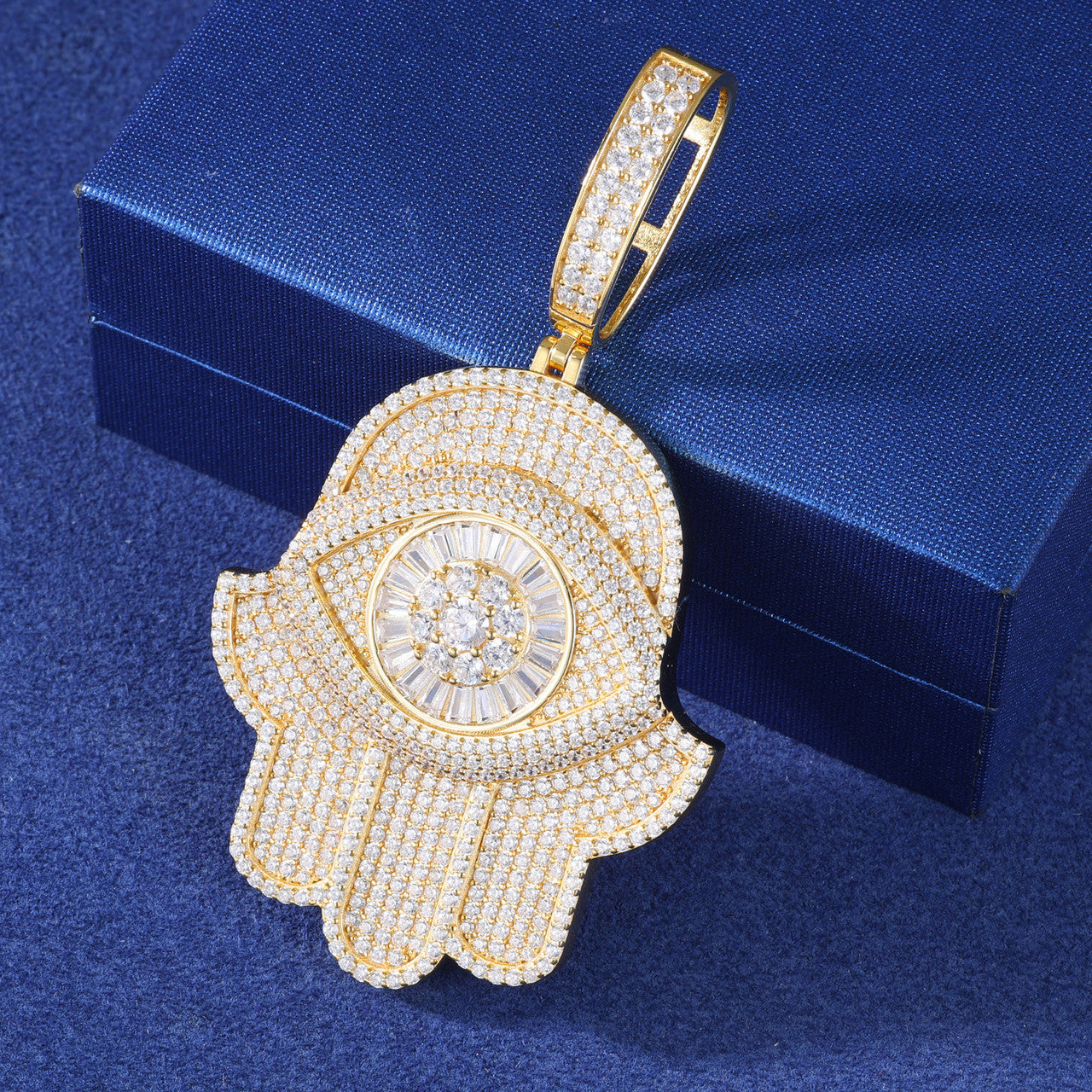 Iced Evil Eye | Moissanite Diamond Luxury 925 Silver Iced Blinged Out Fatima Hamsa Hand Pendant