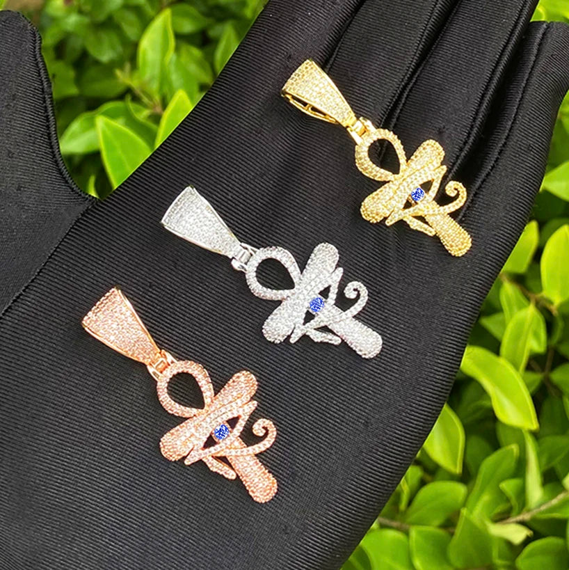 Radiant Ankh | Blue Stone VVS Diamond CZ Ankh Cross Eye Of Horus Hip Hop Pendant