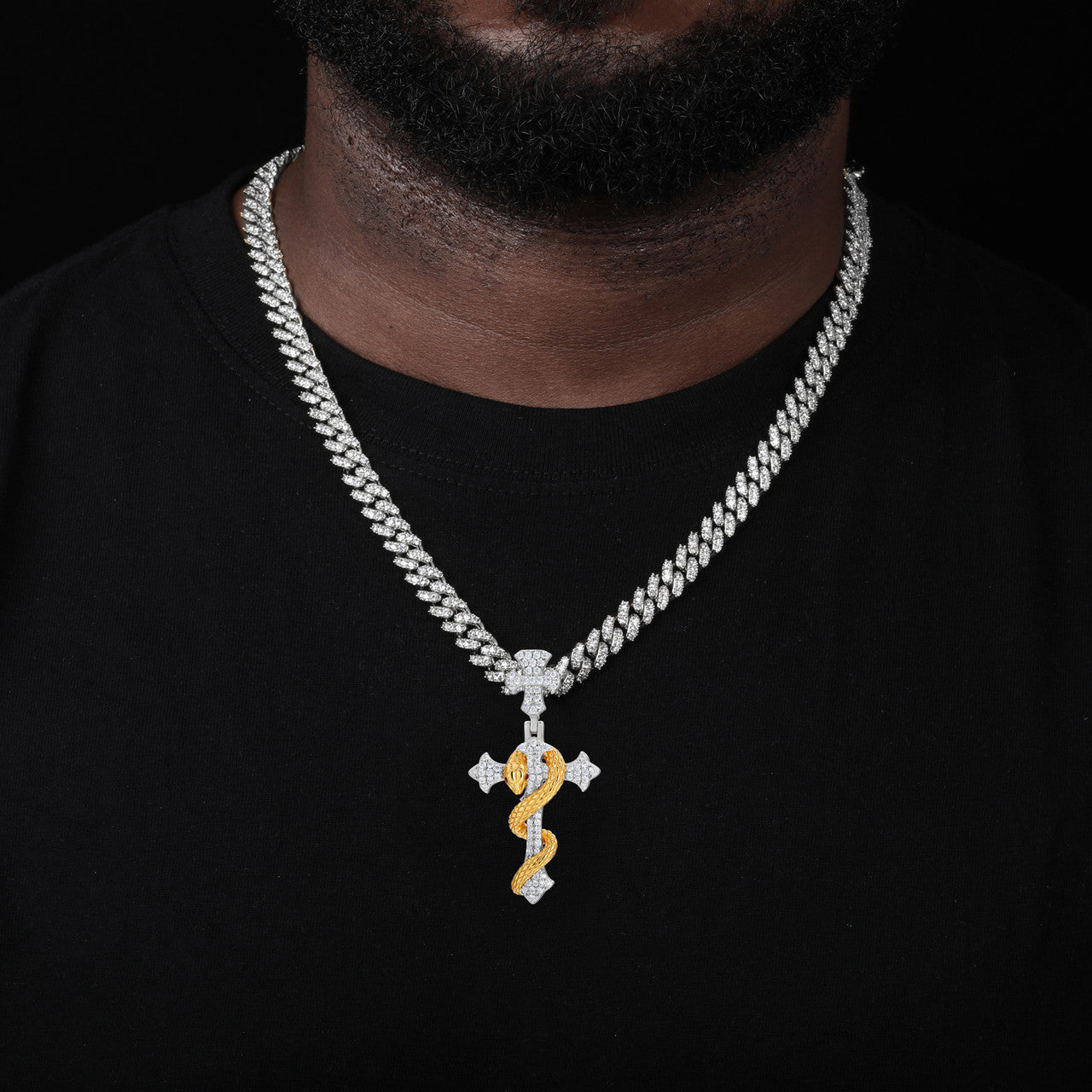 Good VS Evil | Solid 925 Sterling Silver Moissanite Hip Hop Cross Pendant Chain