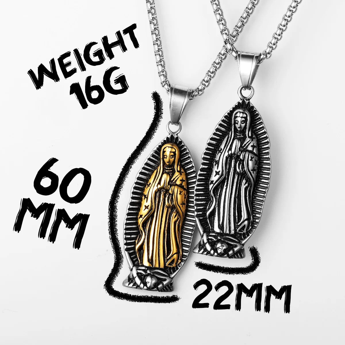 Virgin Mary | Powerful Symbolic 14k Gold Accent over Solid Stainless Steel Pendant