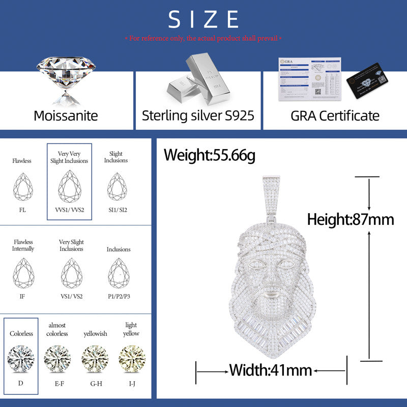 The Righteous One | Solid Sterling Silver Moissanite Diamond Hip Hop Jesus Piece Pendant
