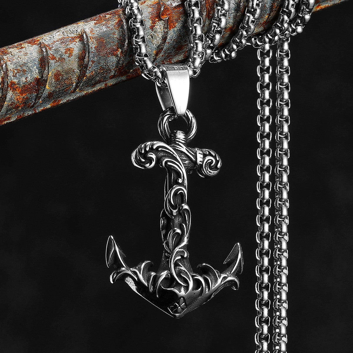 Waves Of The Sea | 316L No Fade Stainless Steel Anchor Designer Men's Pendant