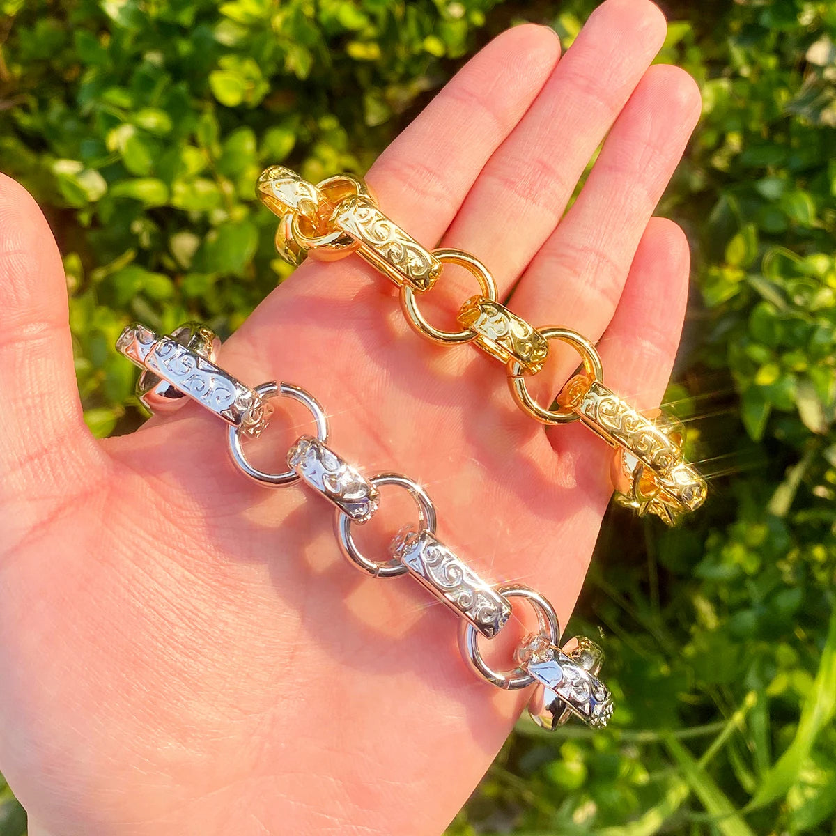 Rolo Roma | Detailed Carved 20MM Rolo Roma Belcher Clasp Hip Hop Bracelet