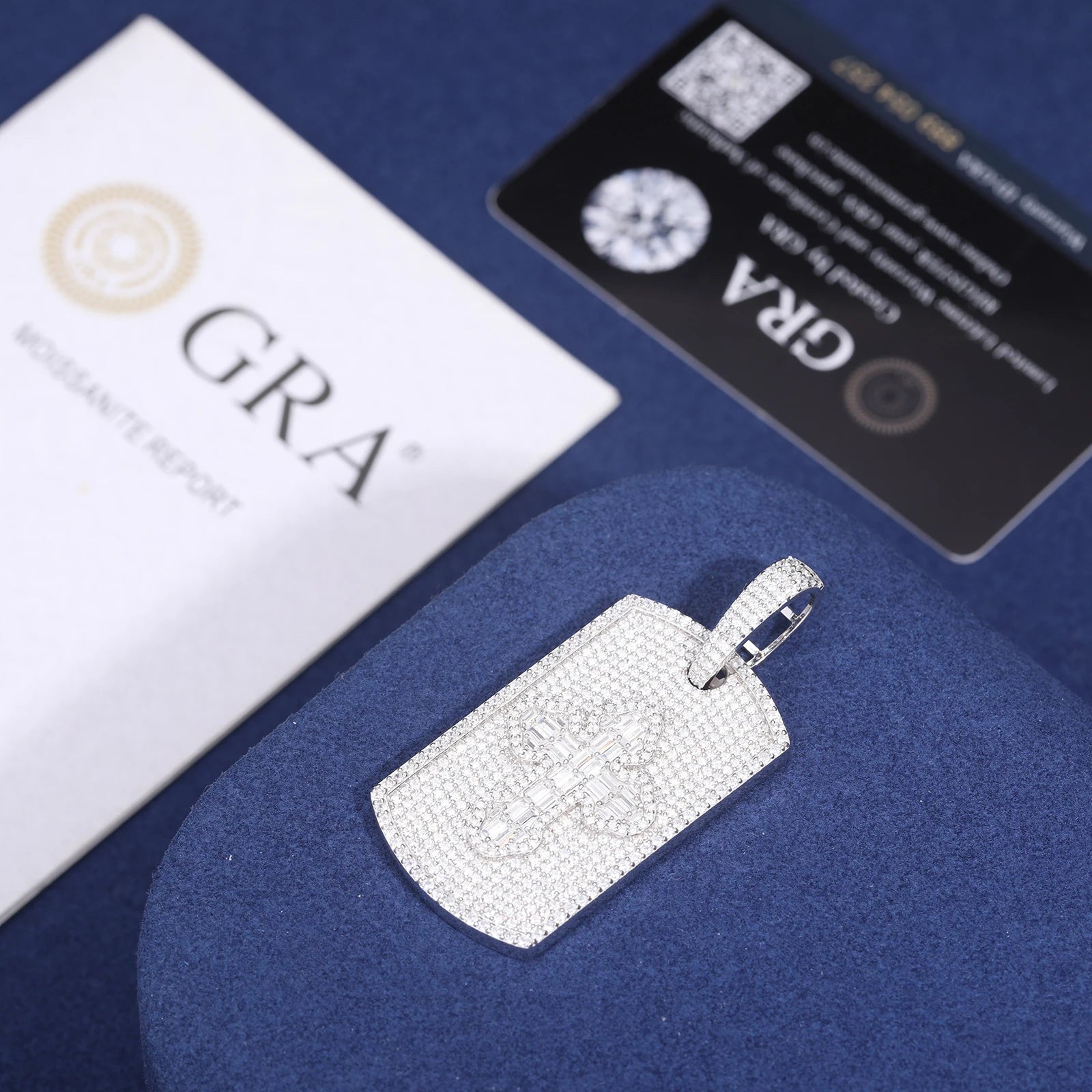 Tagged Baguette Cross | Moissanite Diamond Solid 925 Silver Hip Hop Dogtag Pendant