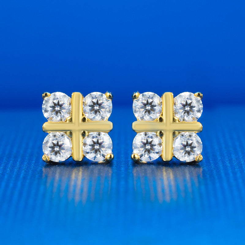 VVS Cross Stud | D Color Moissanite Diamond Solid Sterling Silver Hip Hop Earrings