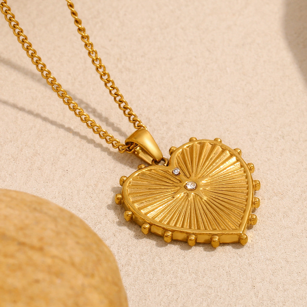 18k Gold over Waterproof Stainless Steel Designer Heart Pendant Necklace