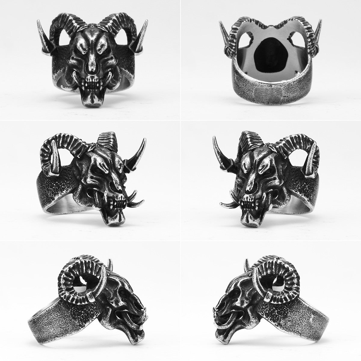 Retro Demon Satan | 316L No Fade Stainless Steel Lucifer Skull Men's Rings