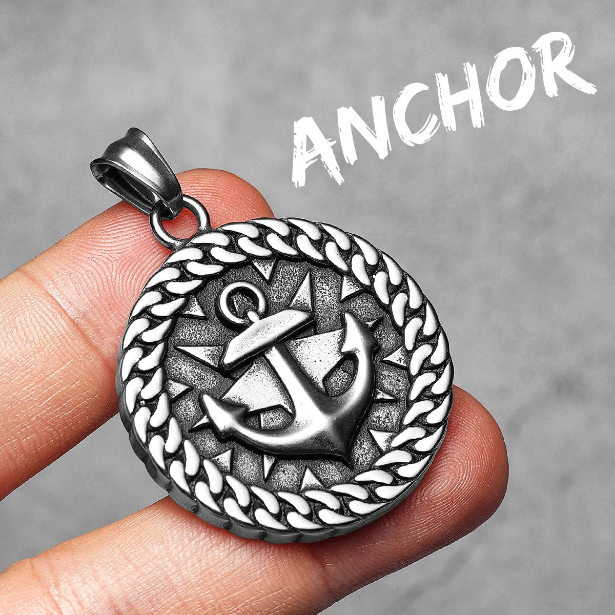Cuban Link Anchor | 316L Solid Stainless Steel Round Anchor Helm Pendant