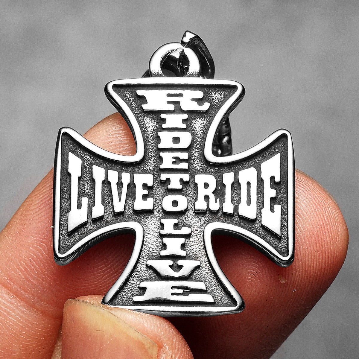 Live To Ride | 316L No Fade Stainless Steel Biker Life Cross Pendant