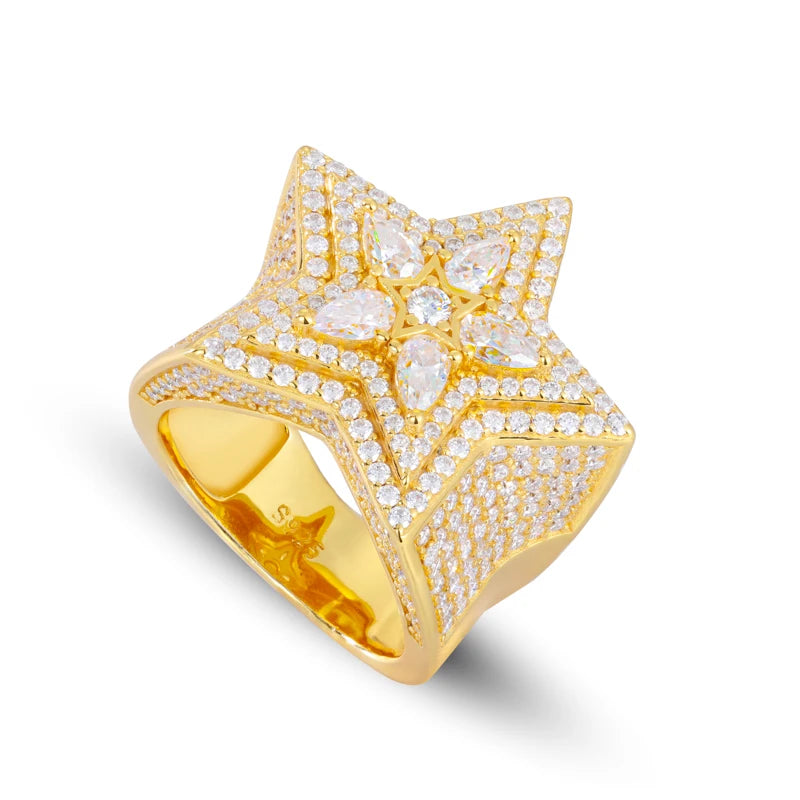Drip Star | Solid 925 Moissanite Diamond Star Pear Cut Prong Set Hip Hop Rings