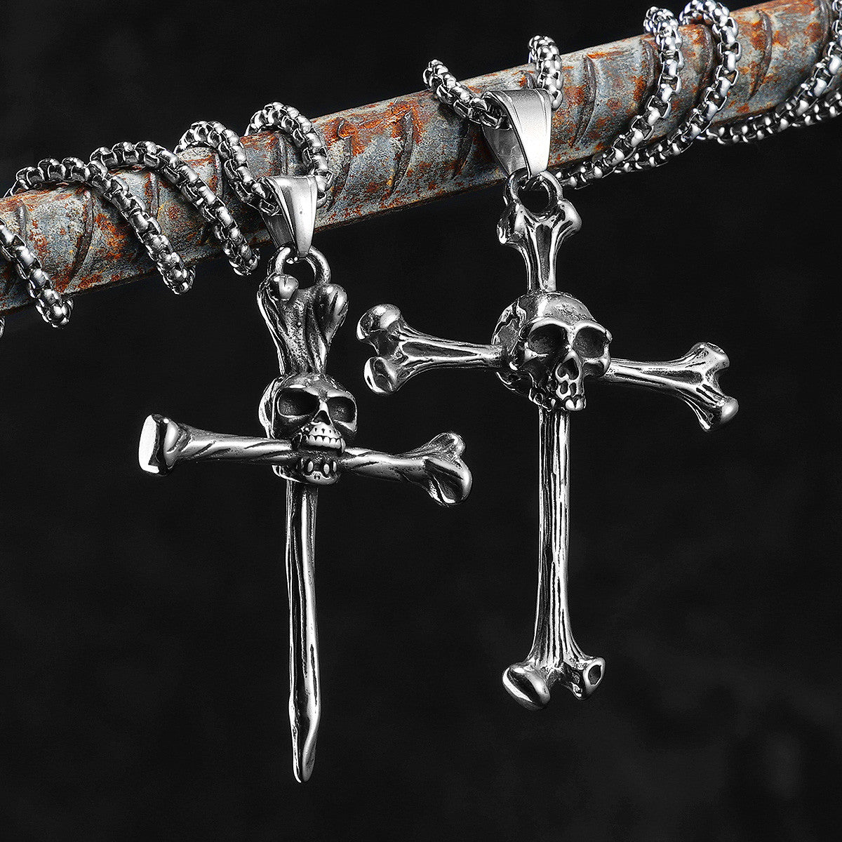 Skull and Bones | 316L Stainless Steel Symbolic Street Style Cross Pendant