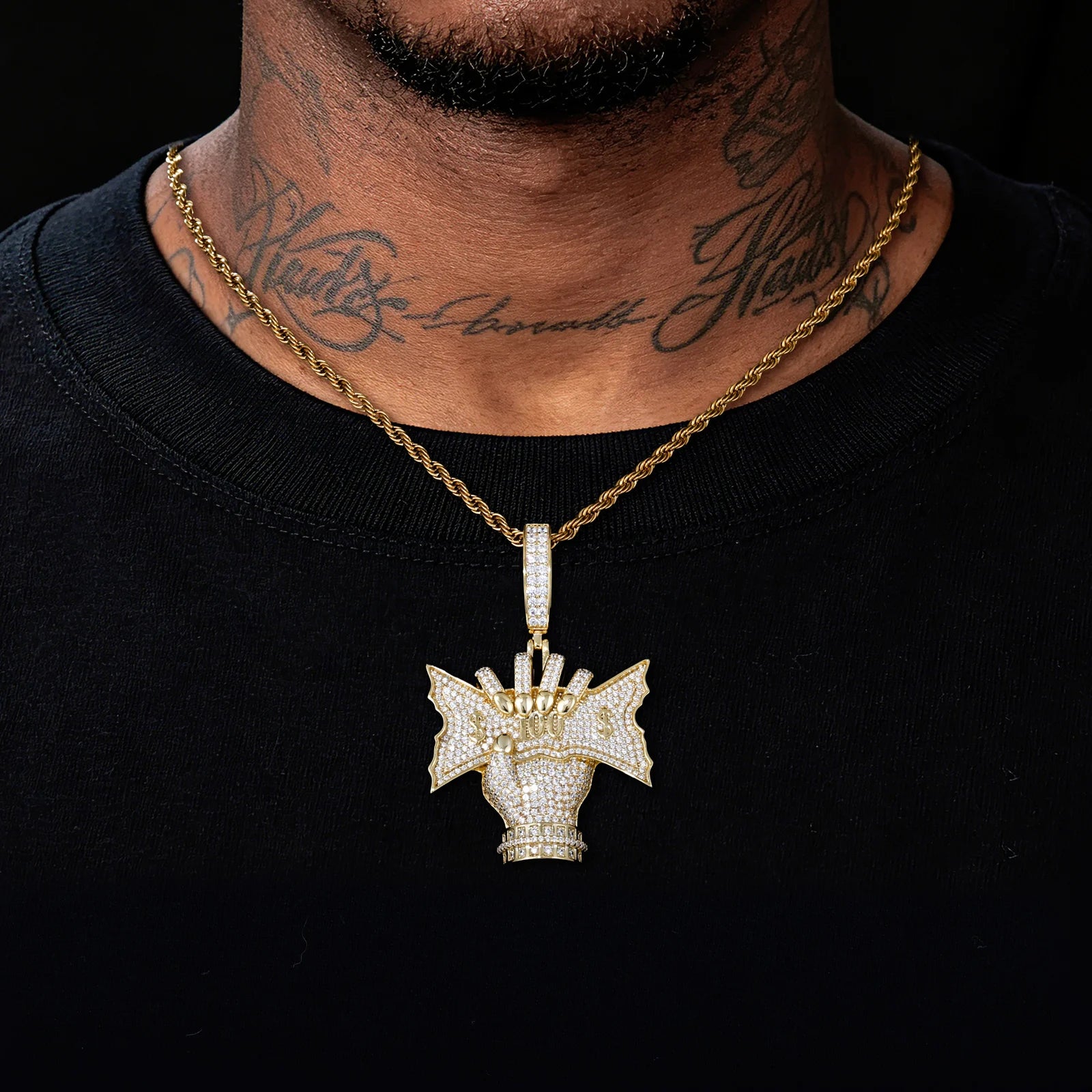 Cliched Money Fist | VVS Moissanite Diamond 925 Sterling Silver Blinged Out Money Hand Pendant