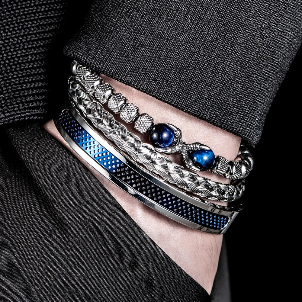 Primal | Tigers Eye Eagles Talon 3 Piece Natural Stone Stainless Steel Bracelet Set