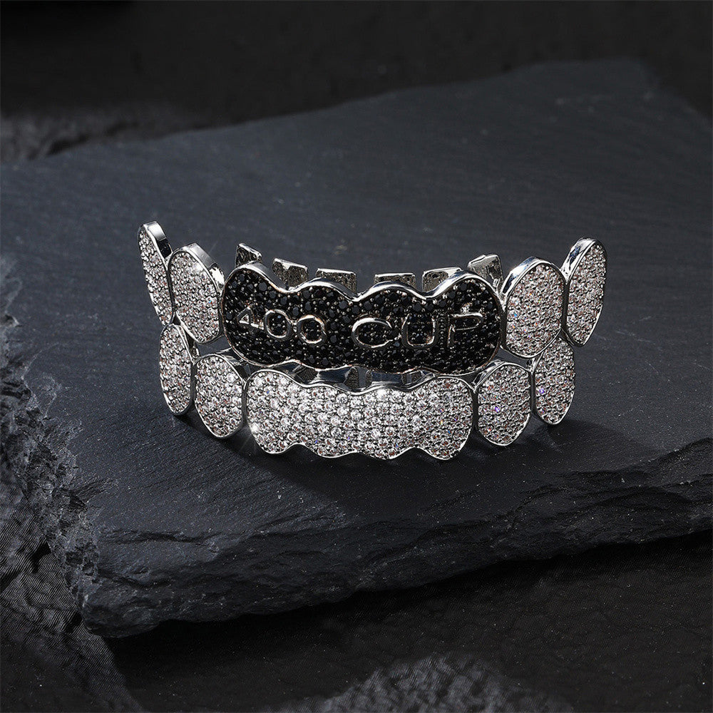 Flooded Ice VVS Diamond CZ Hip Hop Two Tone Stone Iced Blinged Out Mouth Teeth Grillz