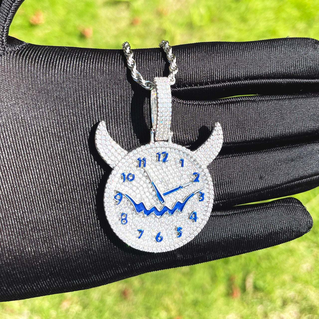 Illusion Of Time | Prong Set VVS Diamond Stone Iced Evil Clock Pendant