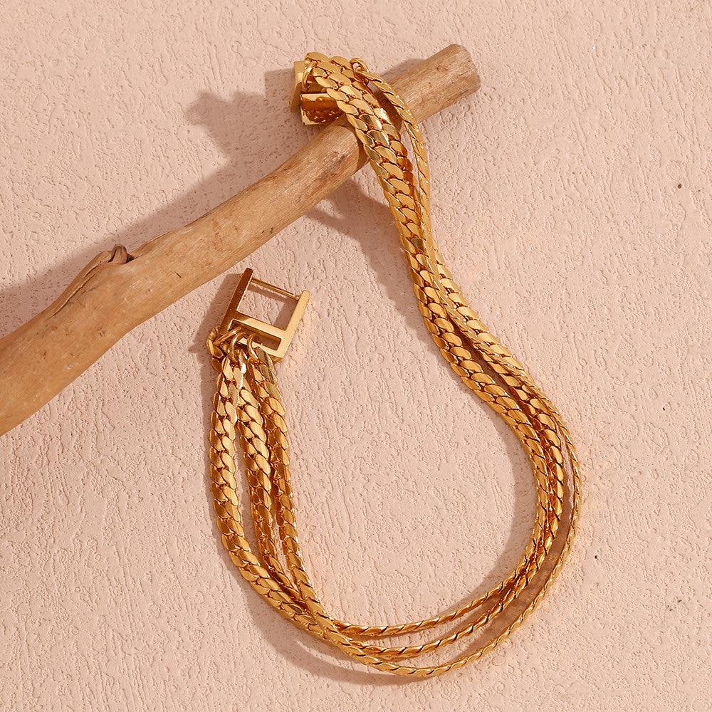 Stainless Steel 18k Gold Three Layer Encryption Chain Buckle Bracelet