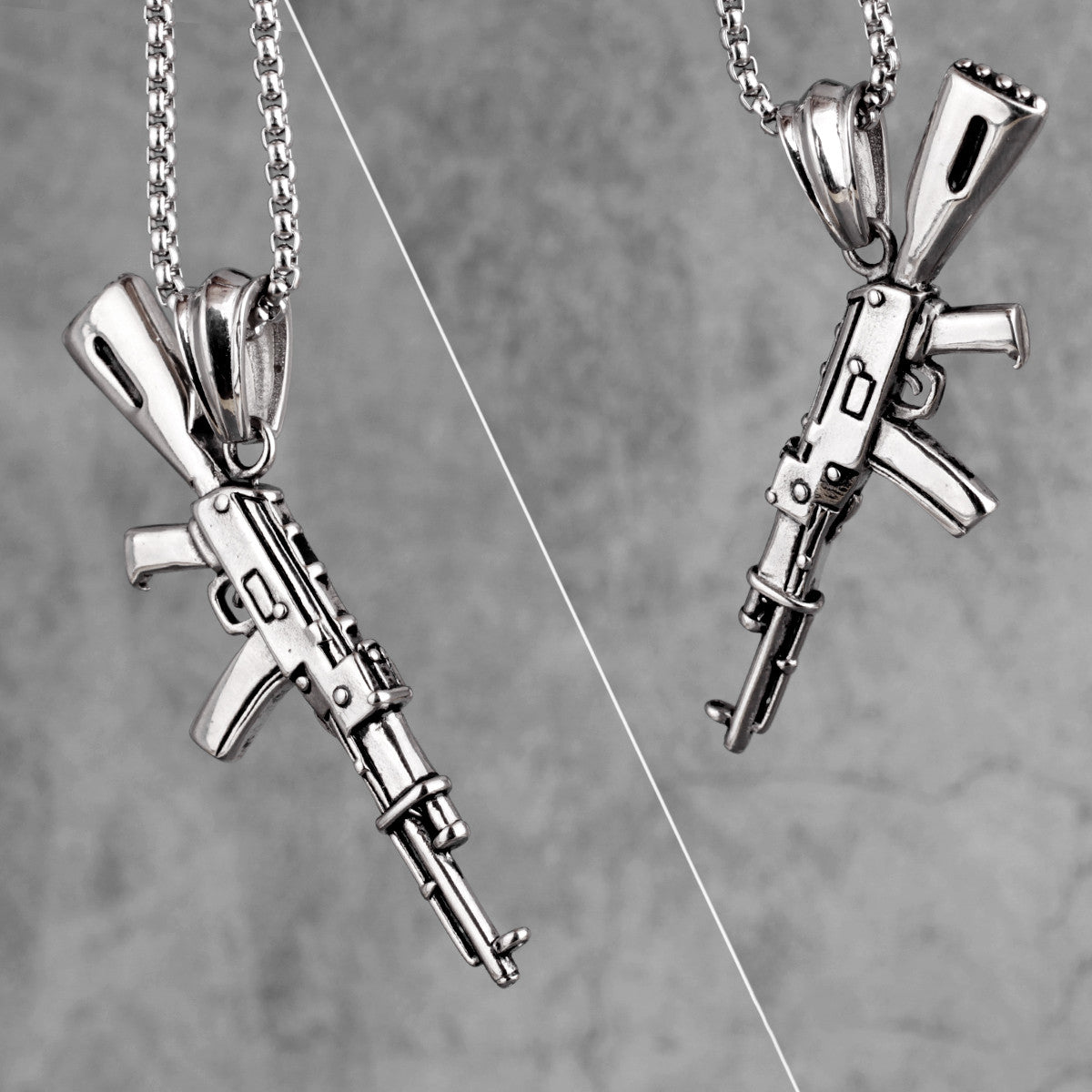 AK47 | No Fade 316L Stainless Steel Hip Hop 14k Gold Men's Gun Pendant Chain