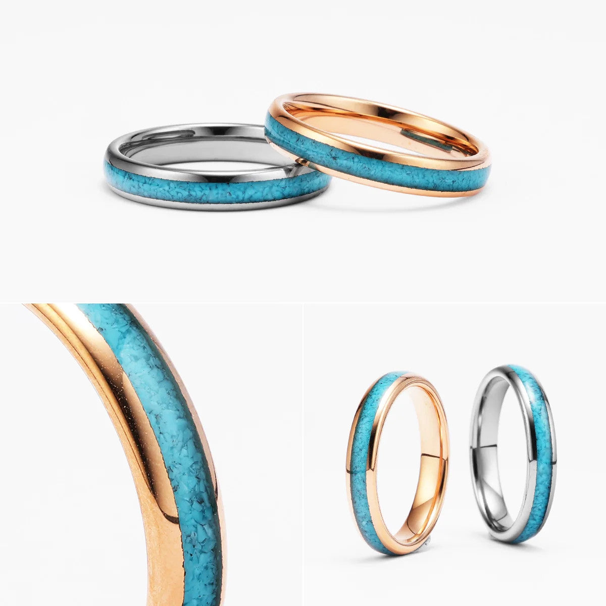 Ocean | 14k Gold Turquoise Tungsten Steel Lovers Couples Rings
