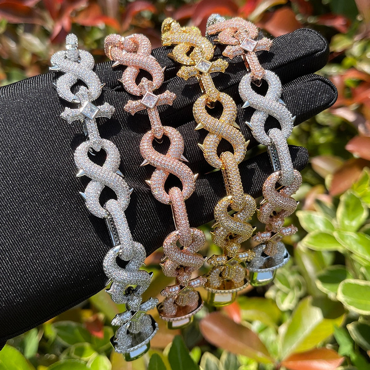 Infinity Spike II | Mens Cross Center Stone VVS Diamond CZ Hip Hop Chain Bracelets