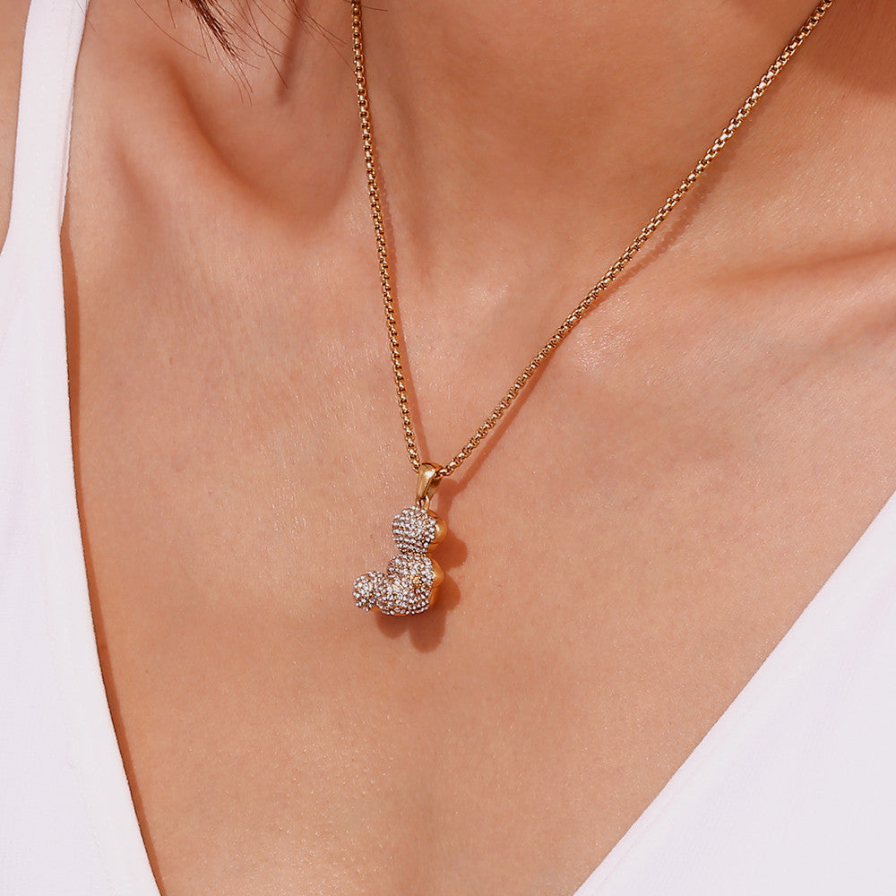 Ladies 18k Gold Waterproof No Fade Stainless Steel Sitting Standing Bear Pendant Necklace