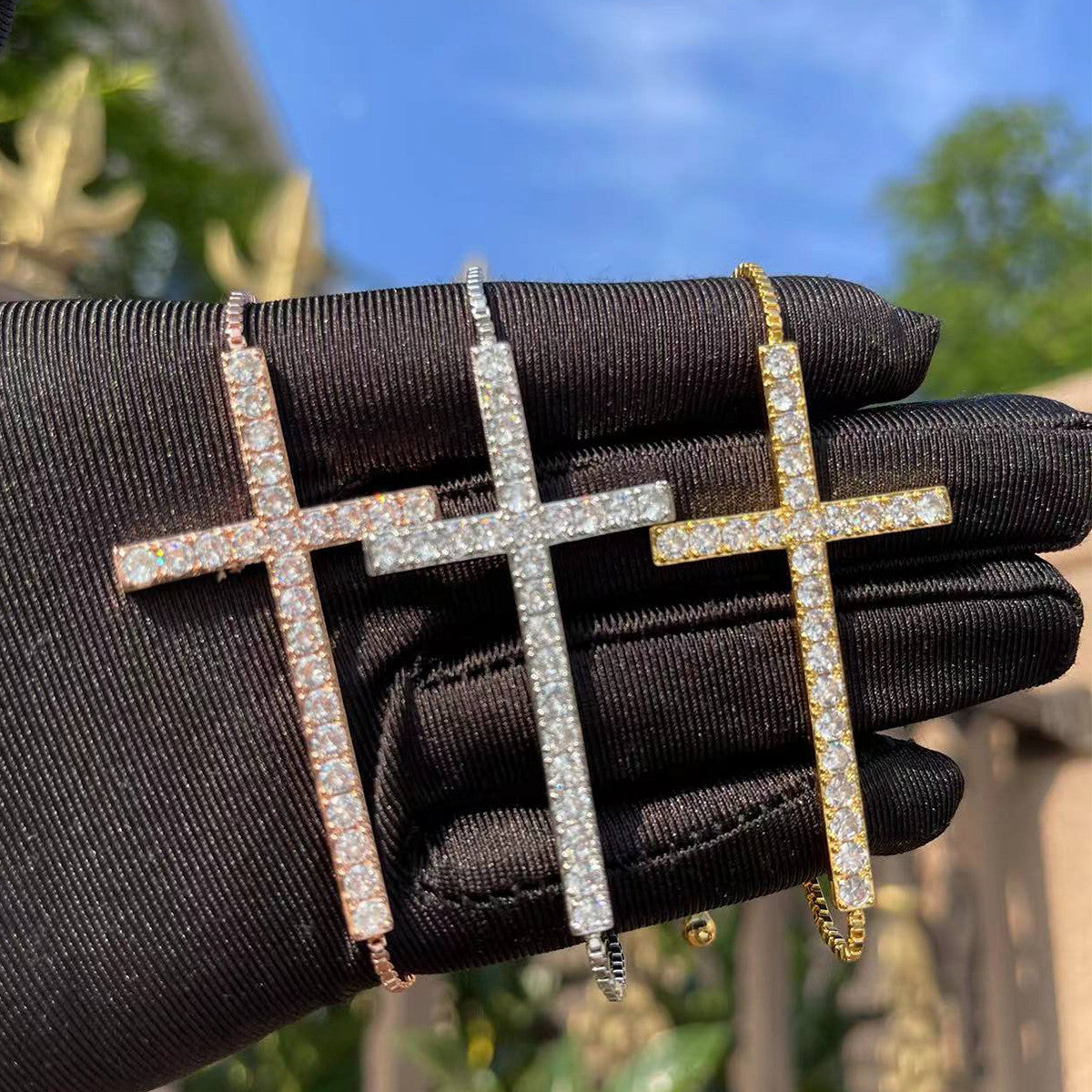 Cross Of Hope | Prong Set 24k 925 Silver Rose Gold Box Chain Bracelet
