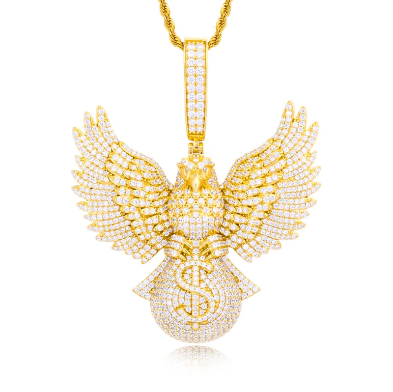 Fly High | Moissanite Diamond 925 Silver Soaring Eagle Holding Money Bag Iced Pendant