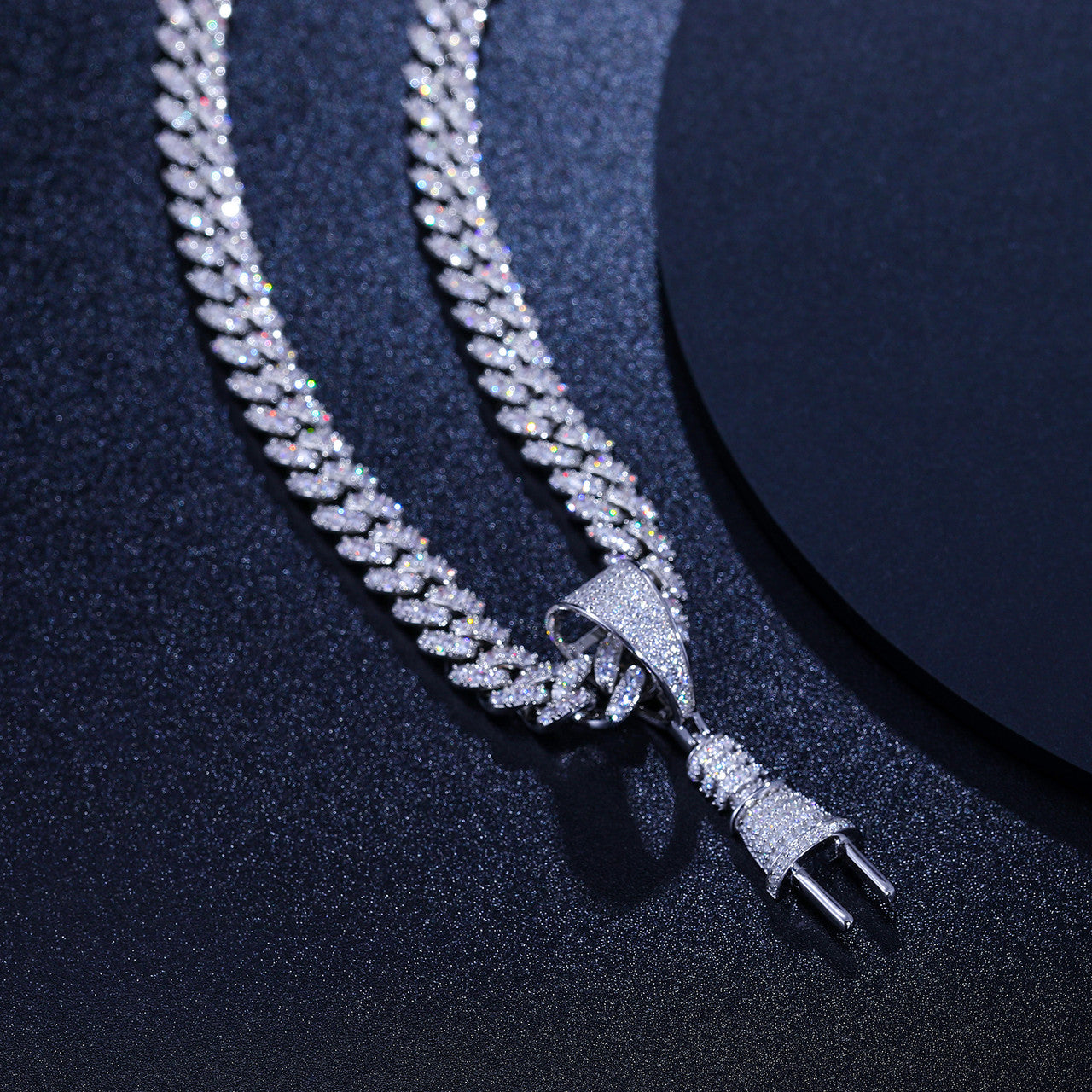 Mens Sterling Silver VVS Diamond Power Plug Hip Hop Pendant Chain Necklace
