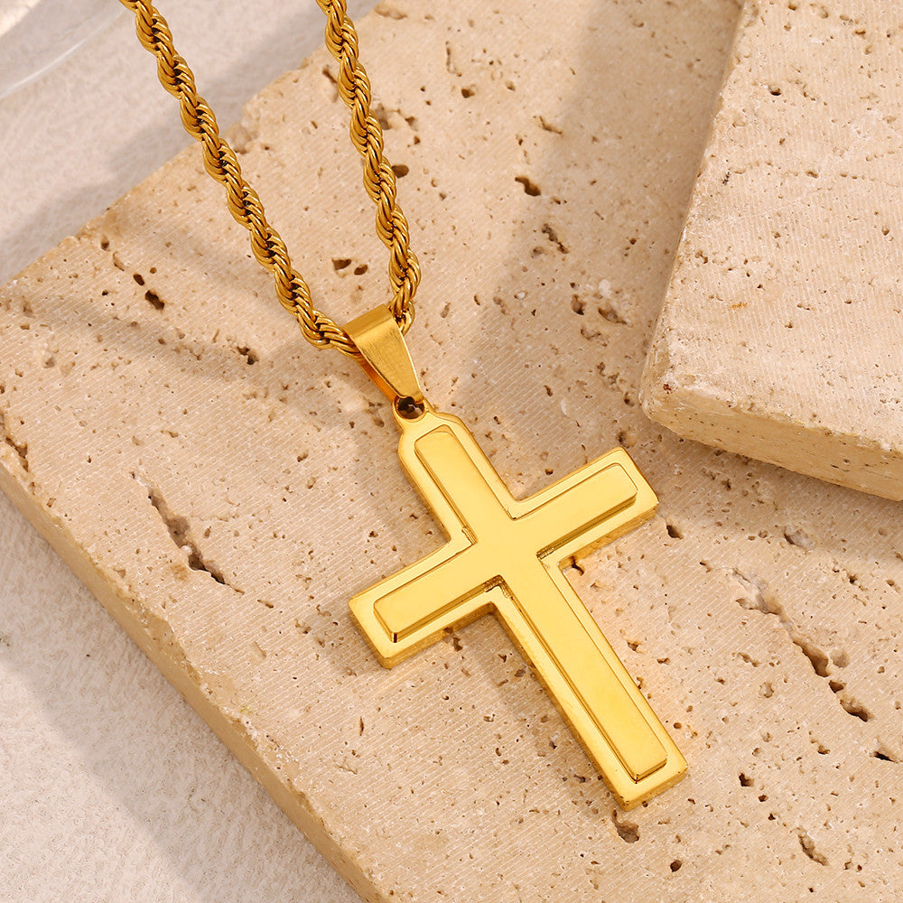 Waterproof Smooth Double Cross 18k Gold Silver Stainless Steel Rope Chain Pendant