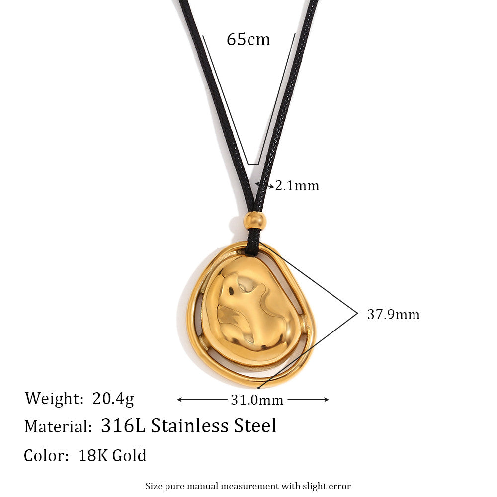 18k Gold Silver Stainless Steel Double Layered Meteorite Stone Pendant Necklace