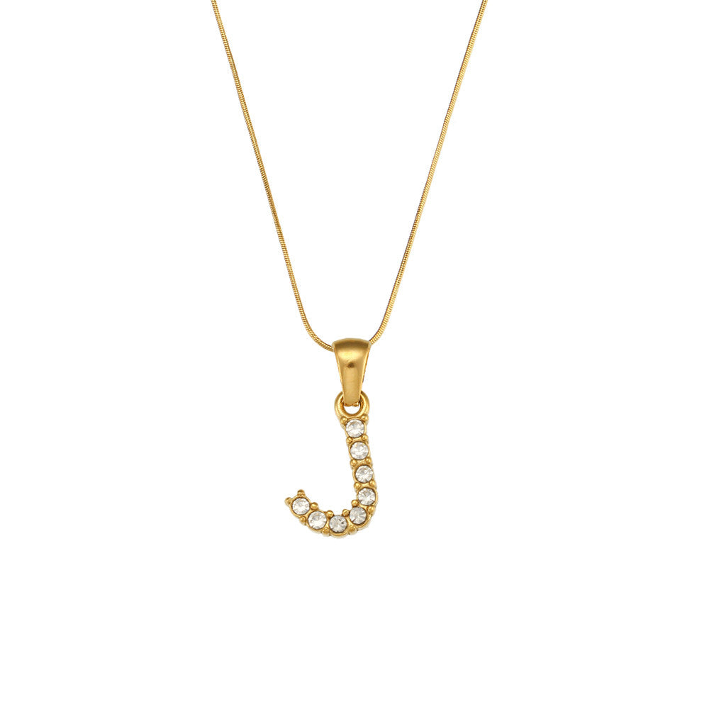 18k Gold Stainless Steel Thin Snake Chain 3A Zircon Stone Paved Initial Necklace