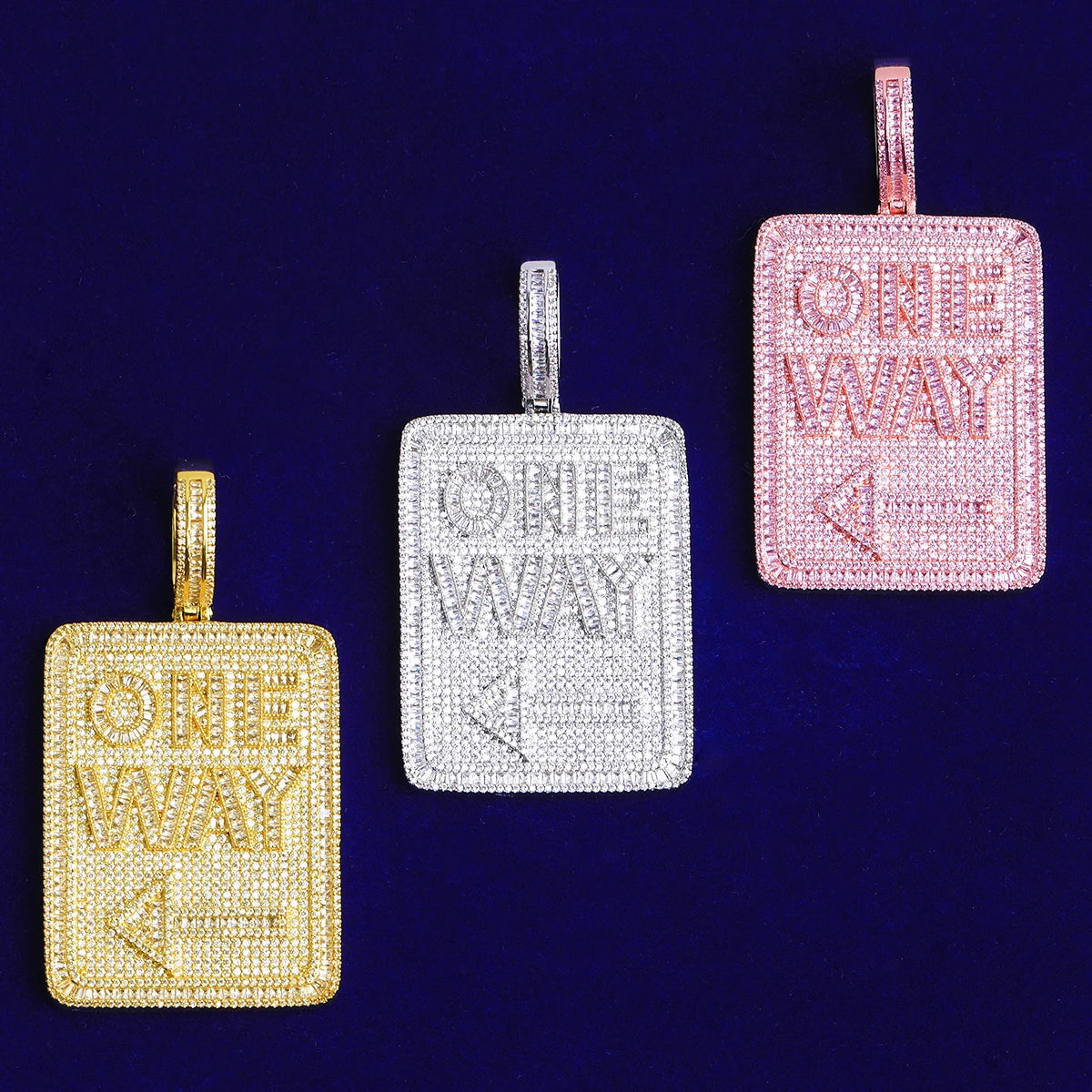 One Way | Iced Blinged Out Prong Set VVS Diamond CZ Street Sign Hip Hop Pendant
