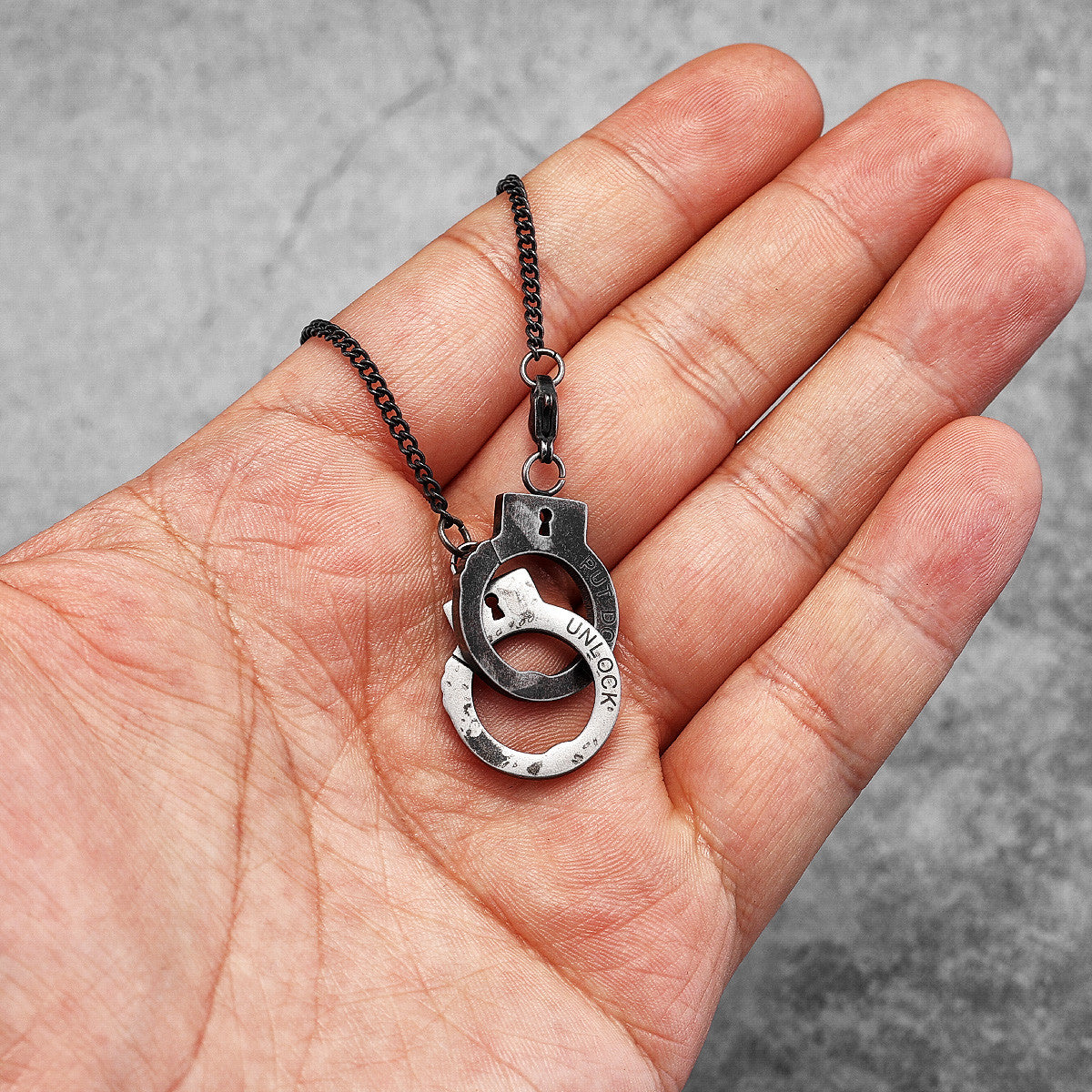 Vintage Handcuffs | No Fade Stainless Steel Hand Cuffs Pendant Chain Necklace