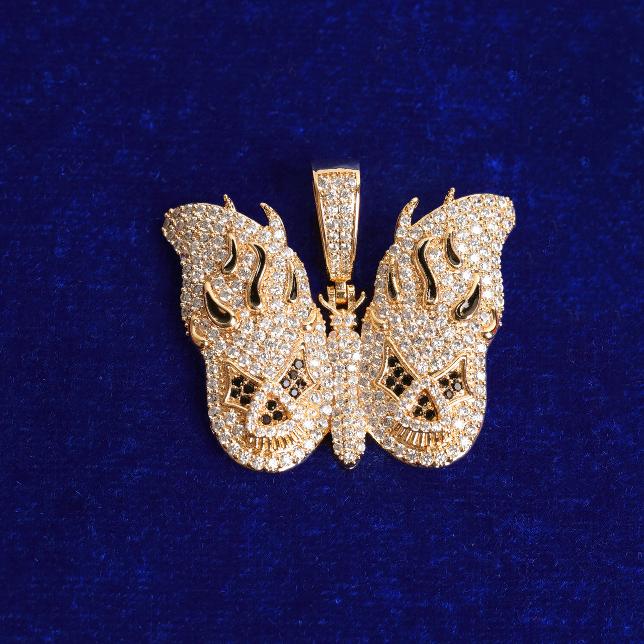 Ladies Anime Bling Bling 24k Gold Butterfly Hip Hop Pendant Chain Necklace