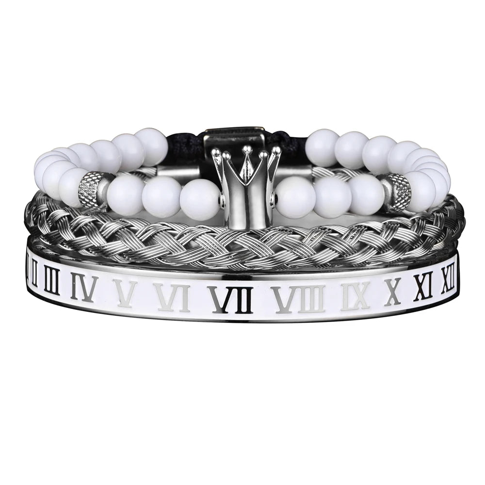 Imperial Force | Luxury Kings Crown 18k Gold Black Stainless Steel Bracelet 3 Piece Set
