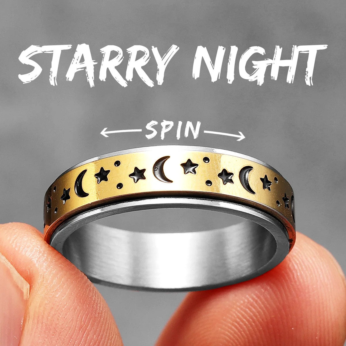 The Night Sky | 316L Stainless Steel Stars Moon Luminous Glowing Rotatable Rings