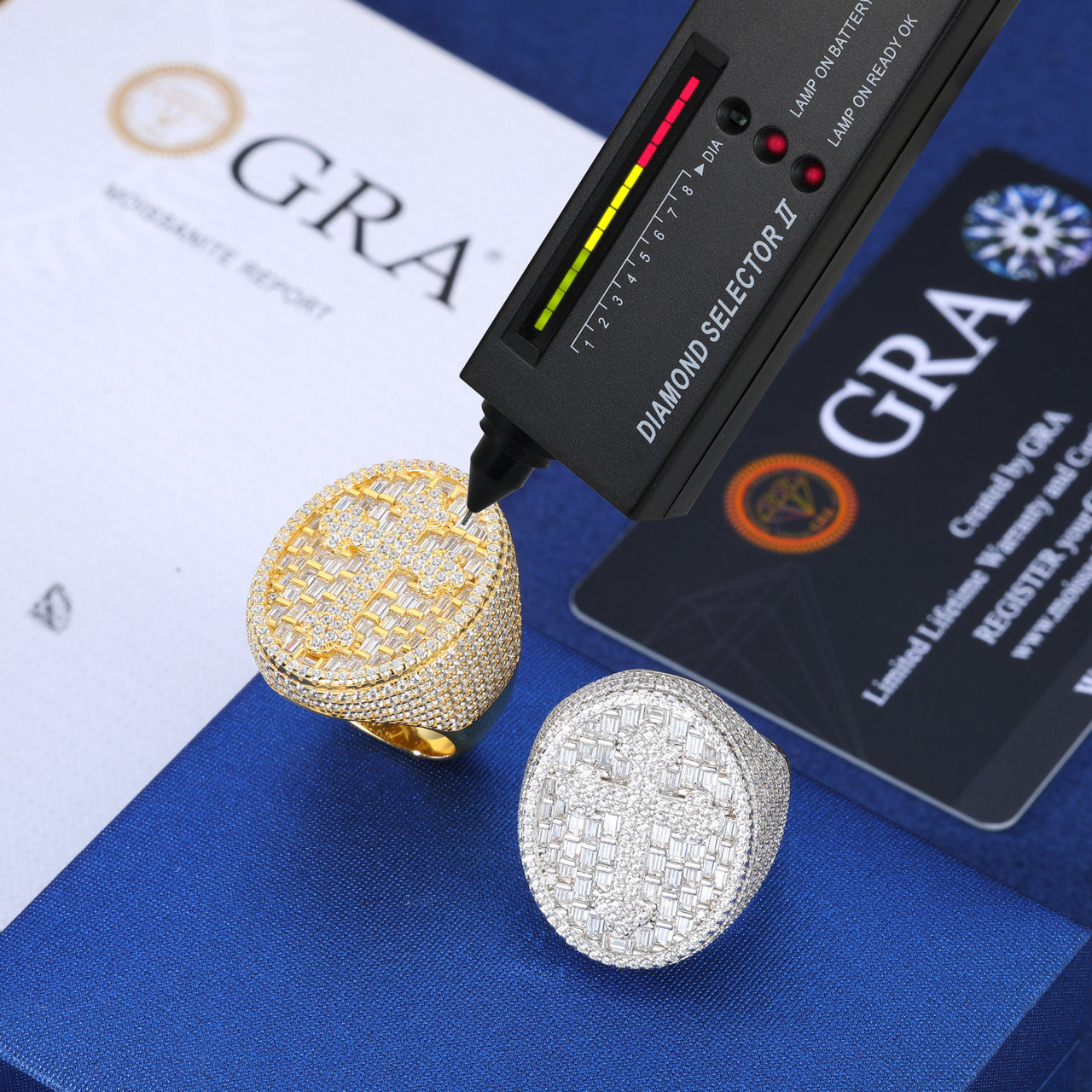 Men's Iced Blinged Out Baguette Sterling Silver Full Moissanite Diamond Cross Ring