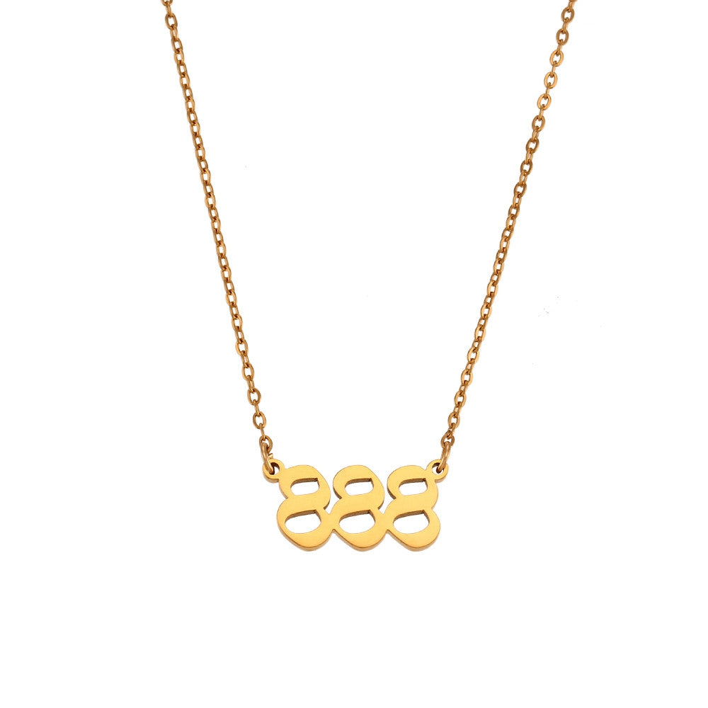 Ladies 18k Gold Waterproof Stainless Steel Angel Number Pendant Necklaces