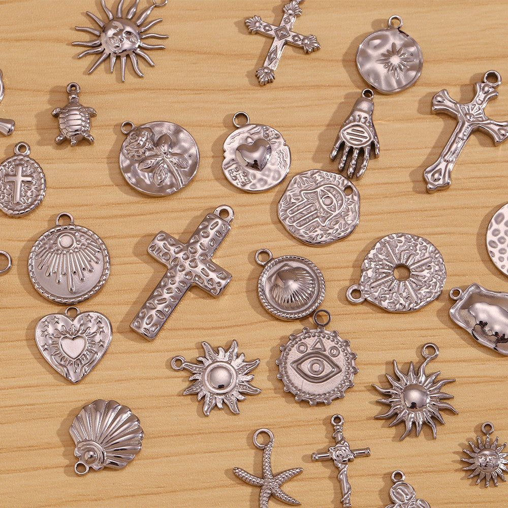 DIY Stainless Steel Waterproof Face Sun Cross Sunflower All seeing Eye Charms Pendants Bracelets