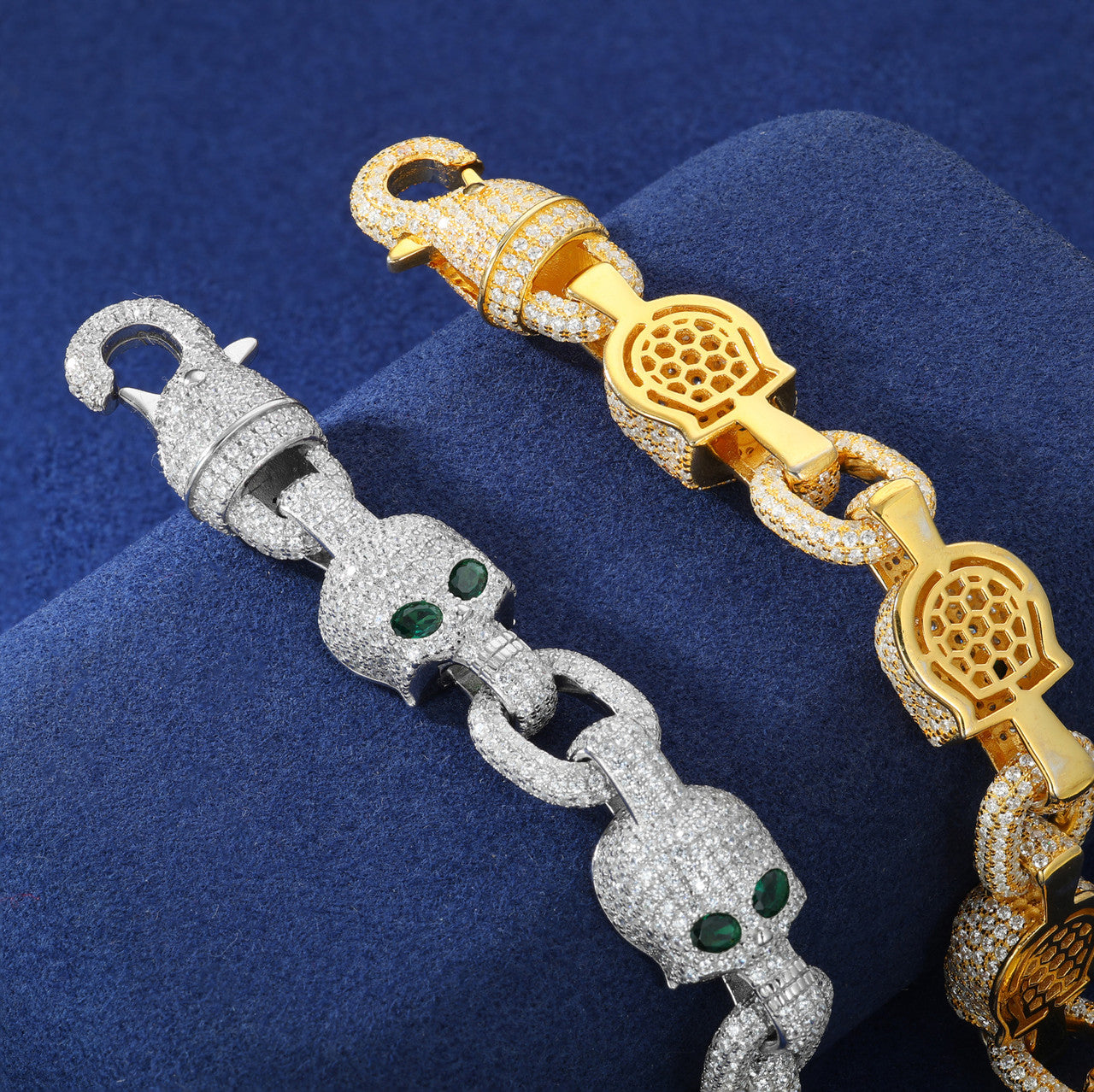 Chilled Skull | Solid Sterling Silver Moissanite Diamond Iced Designer Hip Hop Link Bracelet