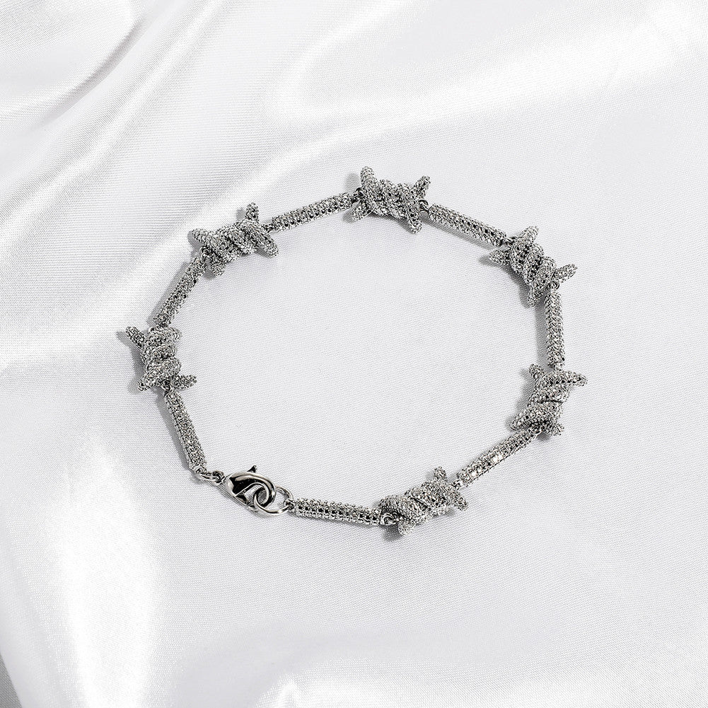 Frozen Wire | VVS Diamond CZ Barbed Wire Iced Blinged Out Chain Bracelets :Color Retention Waterproof