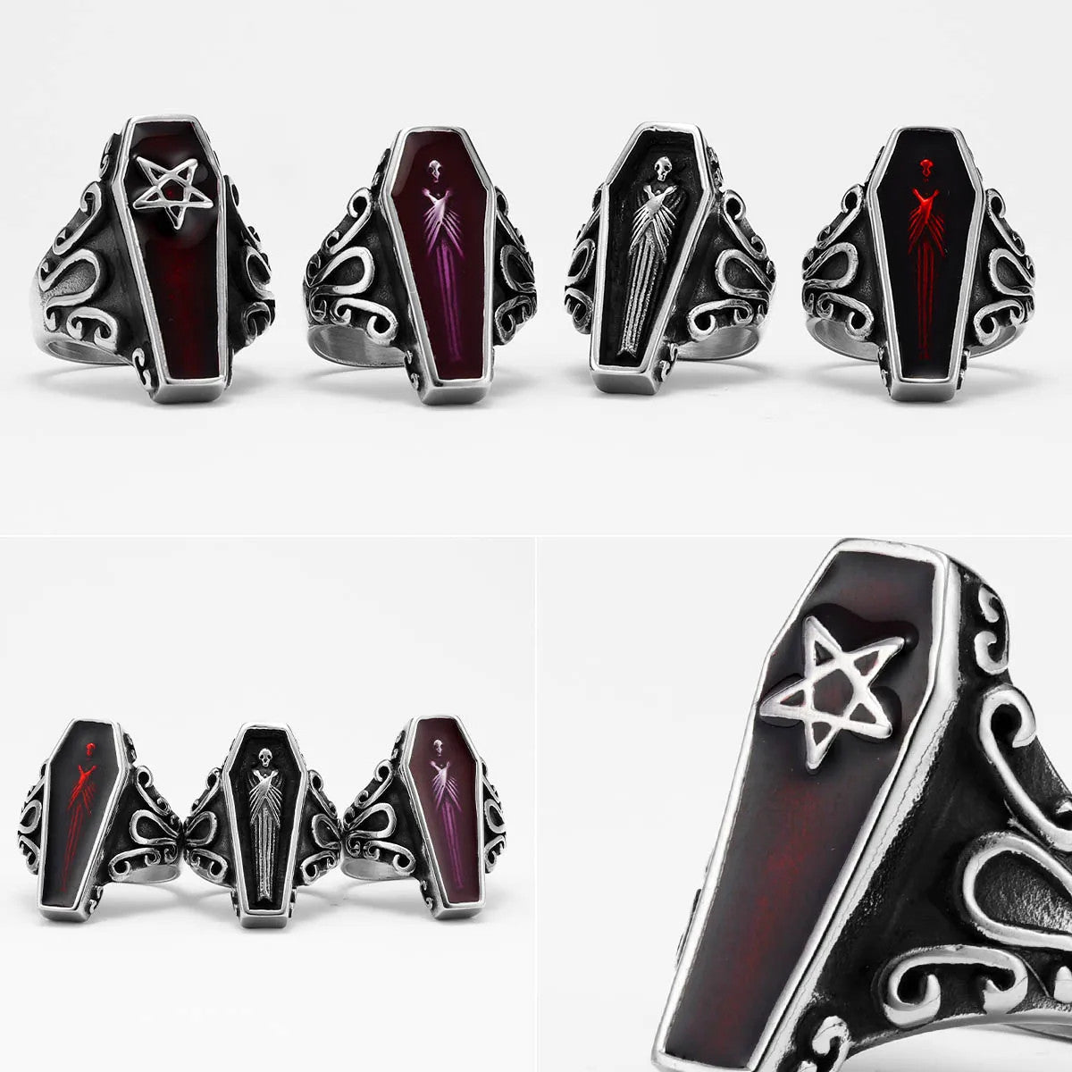 Vampire Coffin | 316L No Fade Stainless Steel Gothic Styling Men Rings Stainless Steel Retro Ring