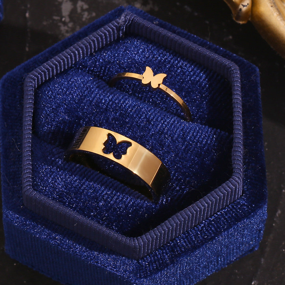 Ladies Lovers Friends 18k Gold Waterproof Stainless Steel Twp Piece Puzzle Ring