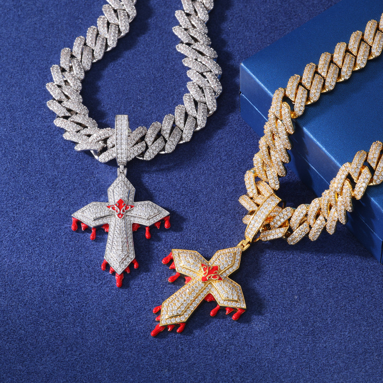 Blood Ties | Solid 925 Sterling Silver Moissanite Diamond Hip Hop Blood Drip Cross Pendant