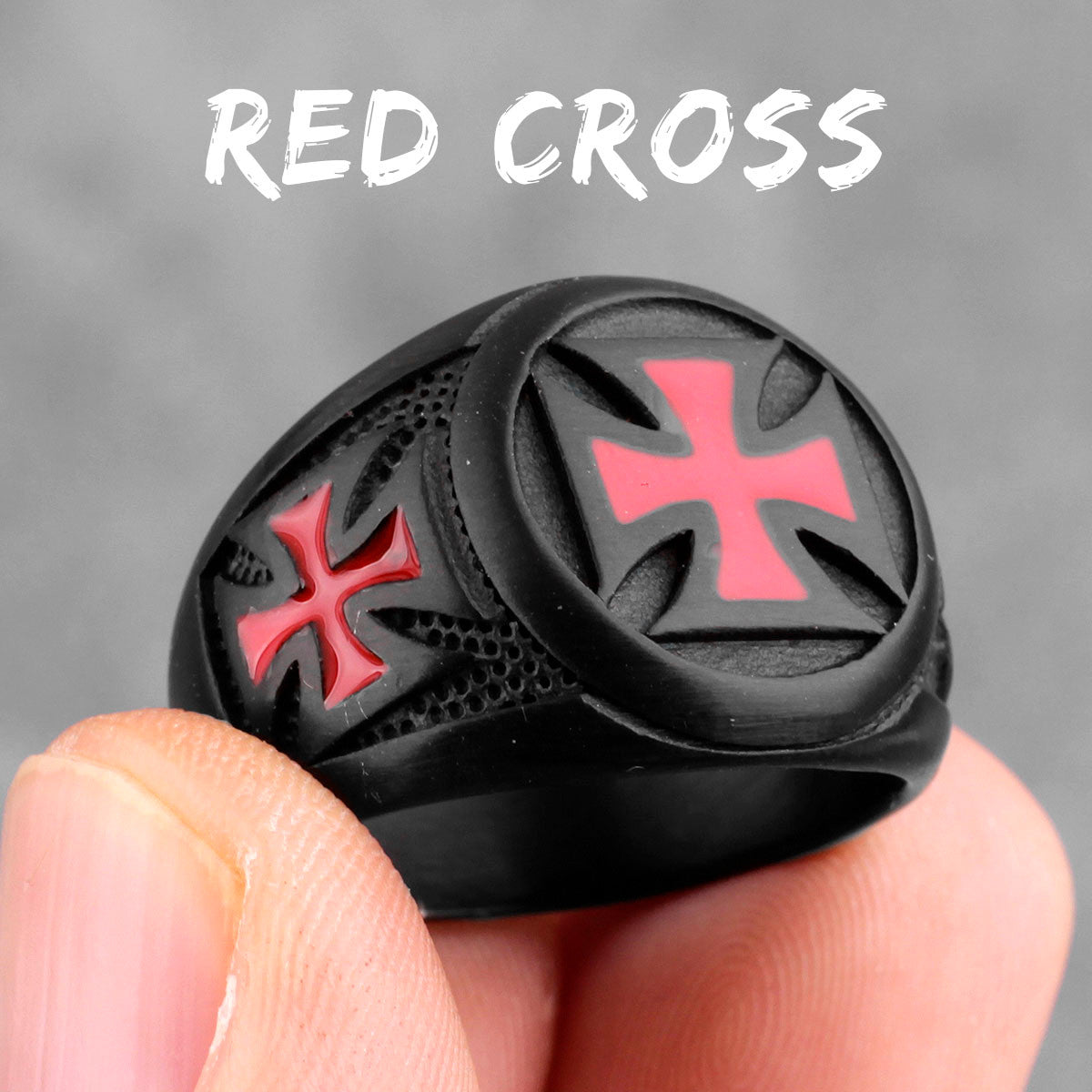 Templar Red Cross | 316L Black Stainless Steel Men's Rings Spiritual Protection Ring